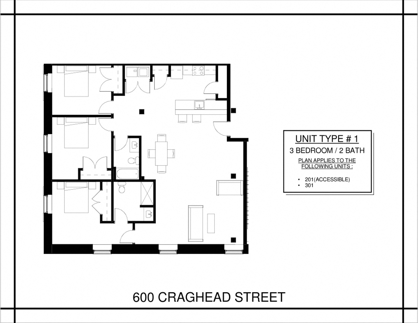 Floor plan for 3 beds, 2 baths, 1450 sqft